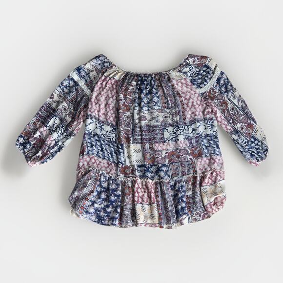 Vintage America Blues Patchwork Boho Peasant Top XL - Picture 2 of 9